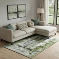 9 X 12 Olive Green Charcoal And Ivory Abstract Washable Area Rug With UV Protection