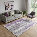 5 X 8 Purple Charcoal And Ivory Abstract Washable Area Rug With UV Protection
