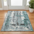 3 X 5 Teal Charcoal And Ivory Abstract Washable Area Rug With UV Protection