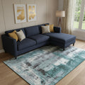8 X 10 Teal Charcoal And Ivory Abstract Washable Area Rug With UV Protection