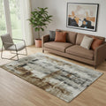 5 X 8 Taupe Charcoal And Brown Abstract Washable Area Rug With UV Protection