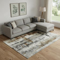 9 X 12 Taupe Charcoal And Brown Abstract Washable Area Rug With UV Protection