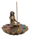 Ebros Gift Sacred Moon Feminine Triple Goddess Yoga Meditation with Chakra Zone Color Beads Lotus Flower Incense Stick Holder Bu