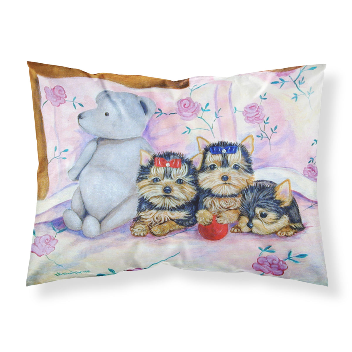 'Caroline'S Treasures 7192Pillowcase Yorkie Puppies Three In A Row Moisture Wicking Fabric Standard Pillowcase, Large, Multicol