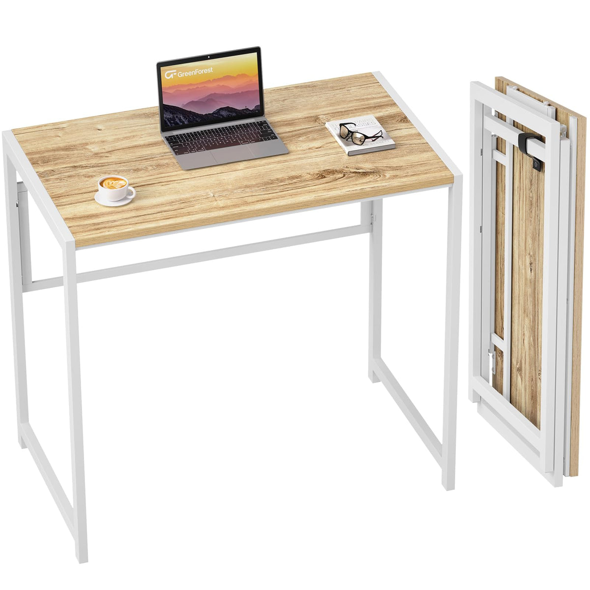 GreenForest Folding Desk No-Assembly,31.5 in Small Desk for Small Spaces Computer Desk for Home Office,Space Saving Foldable Tab
