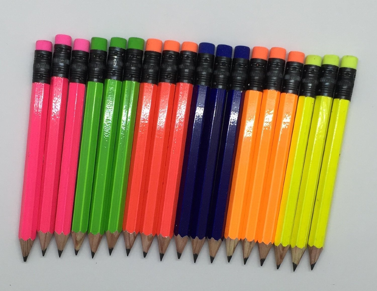 Half Pencils With Eraser - Golf, Classroom, Pew, Short, Mini - Hexagon, Sharpened, Non Toxic, 2 Pencil, Color - Neon Assortmentl