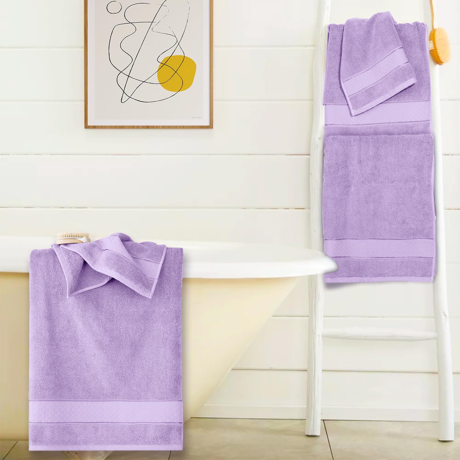 Cozyart Lavender Bath Towels Set 6 Piece, Luxury 100% Turkish Cotton 650Gsm Hotel Quality, Soft, Absorbent,Towel Sets For Bathro