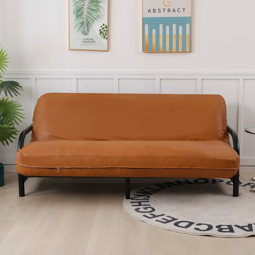 OctoRose Twin Size Faux Leather Futon Cover - Waterproof, Caramel, 3 Side Zipper, Model ZFC