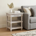 28 Inch Brown and White Solid Wood End Table With Drawer And Two Shelves
