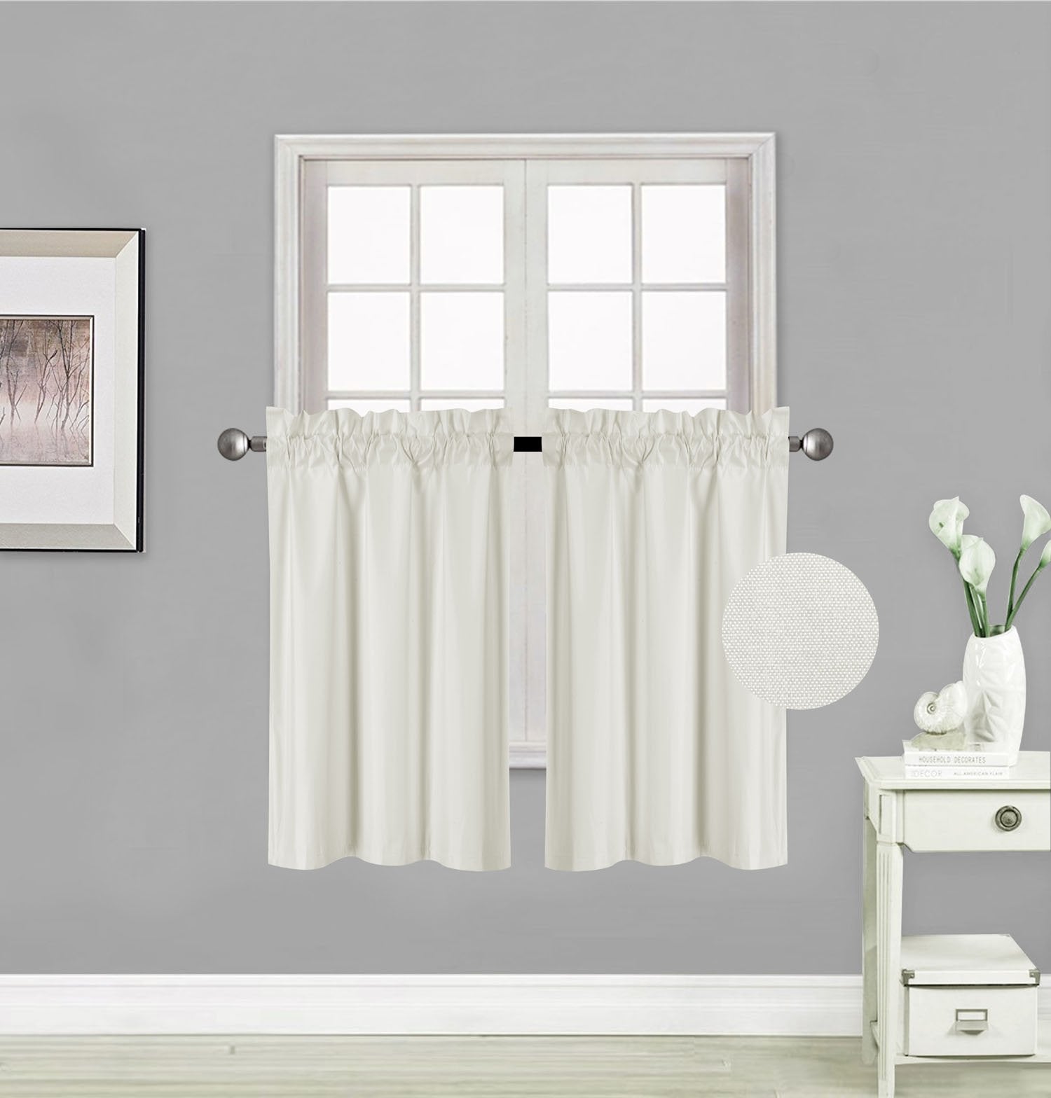 Elegant Home 2 Short Panels Tiers Small Window Treatment Curtain Blackout 28'' W X 36'' L Each for Kitchen Bathroom # R5 (Ivory)