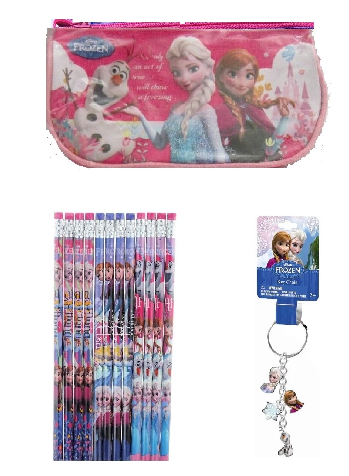 Unique Frozen Princess Anna Elsa School Party Supplies Bundle Includes Pencil Case, Pencils, Keychain