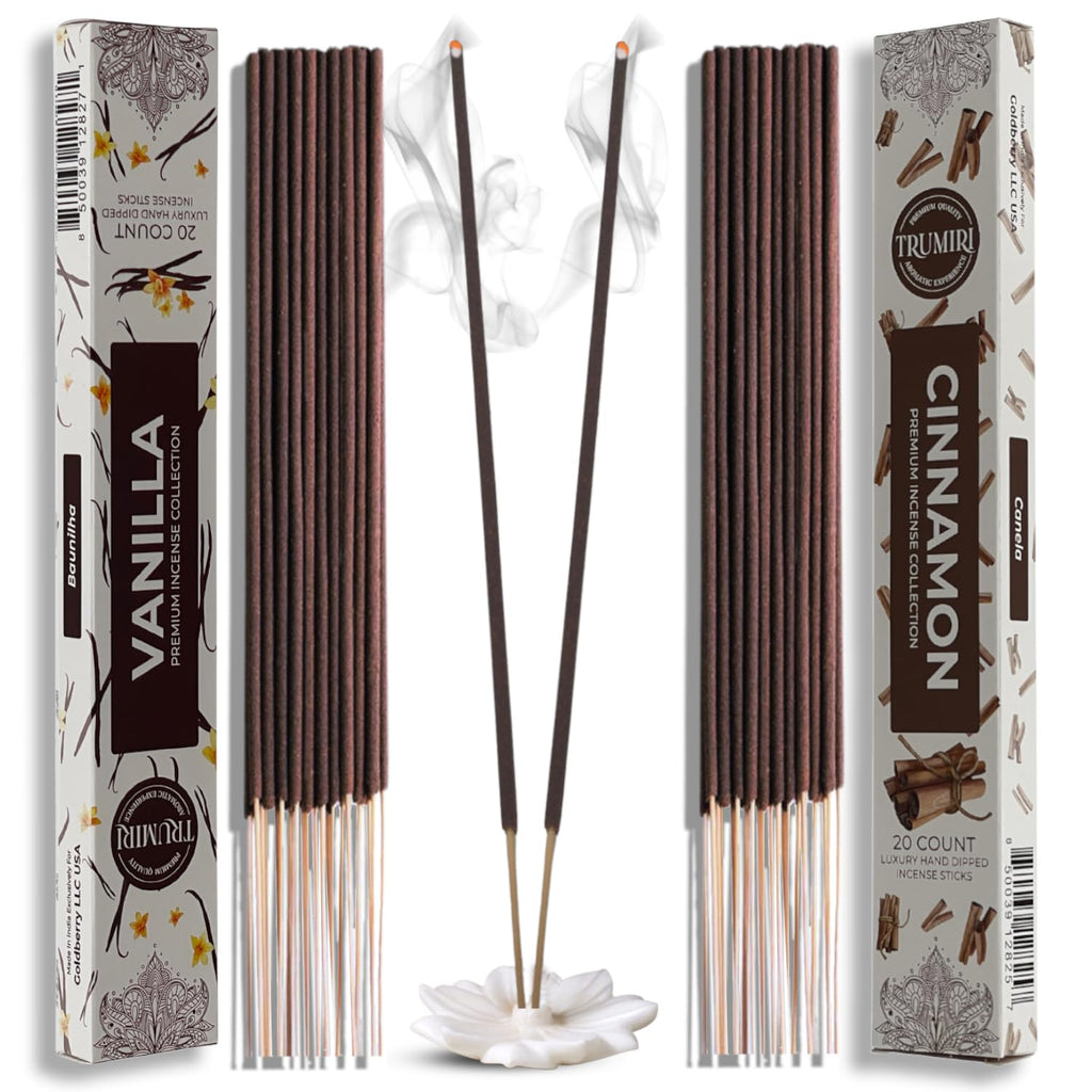 Trumiri Incense Sticks - Combo Pack of 40 Insence-Sticks - 20 Vanilla + 20 Cinnamon - Insenses - Insents - Incents - Inscense - 