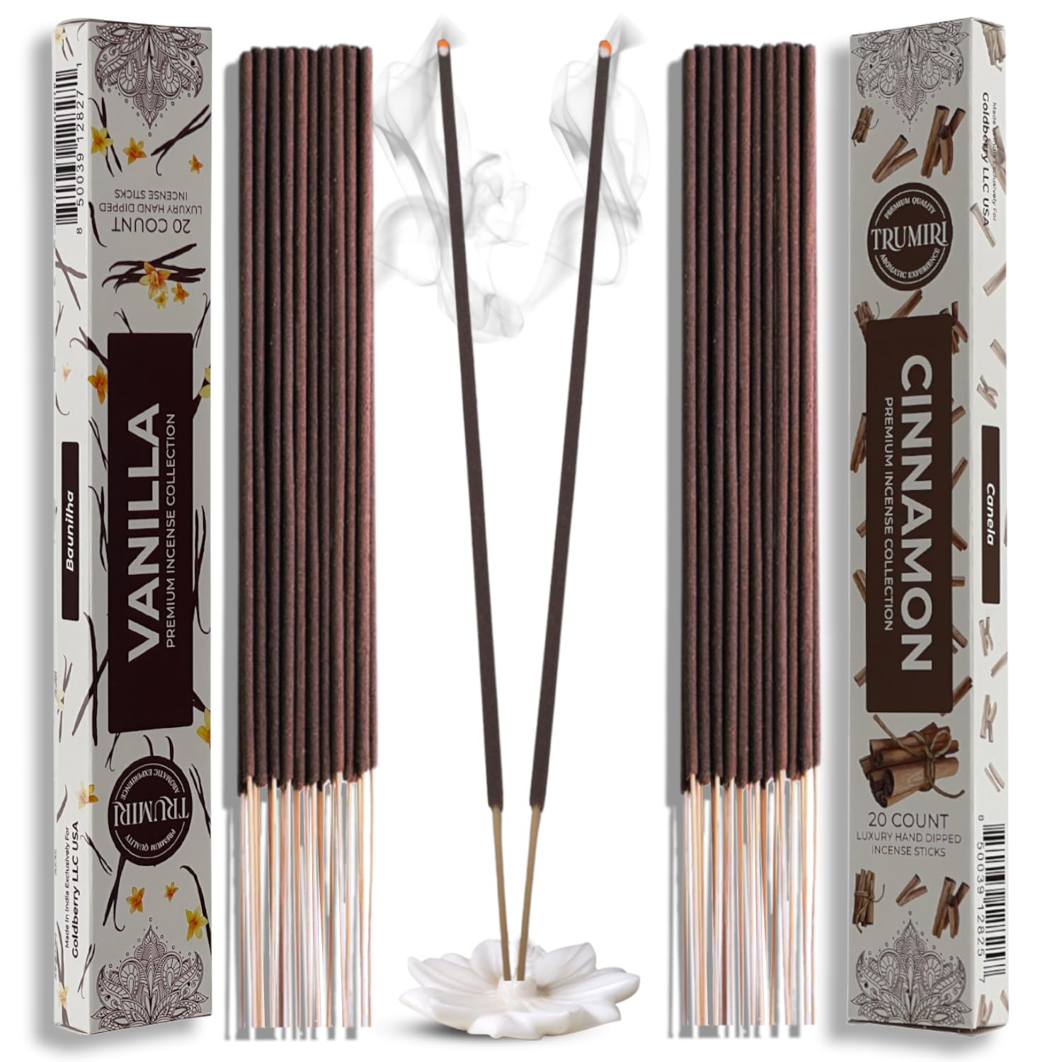 Trumiri Incense Sticks - Combo Pack of 40 Insence-Sticks - 20 Vanilla + 20 Cinnamon - Insenses - Insents - Incents - Inscense - 