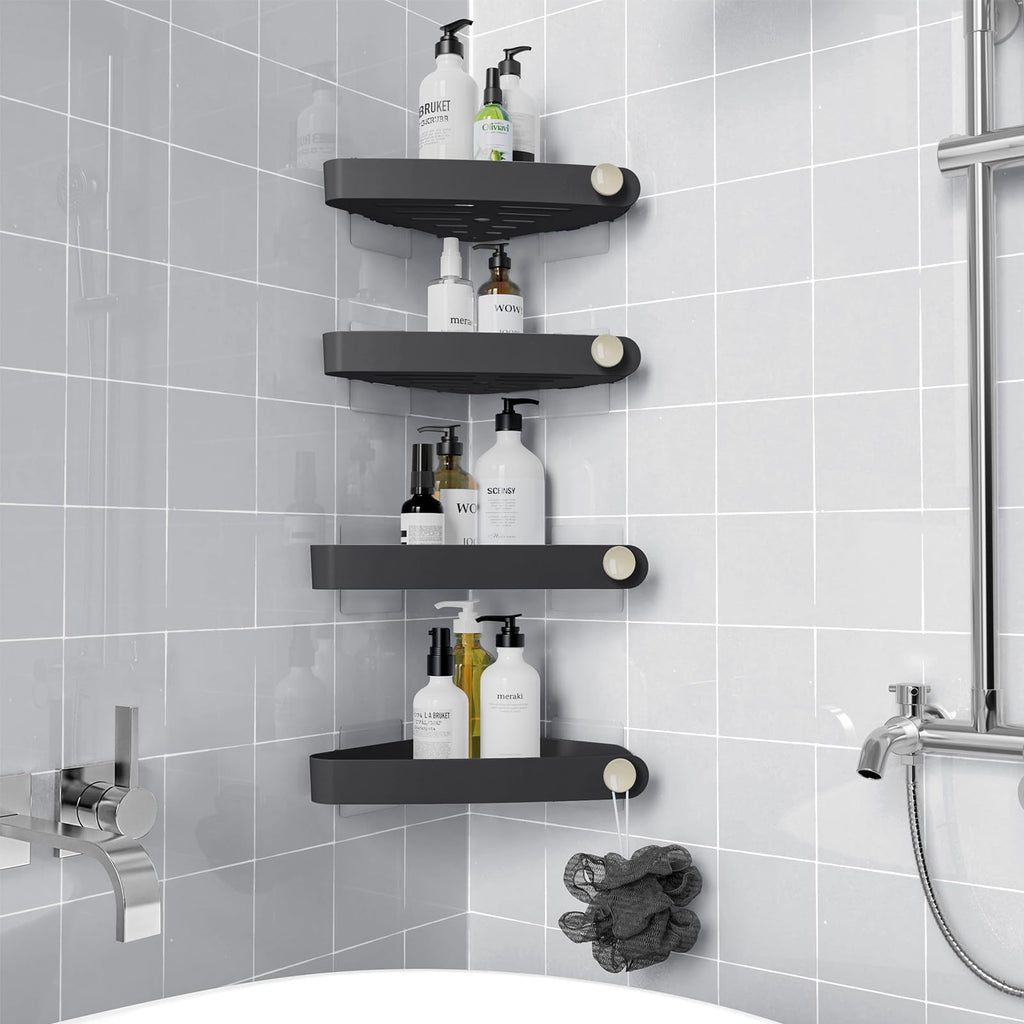 Sotfamily Corner Shower Caddy, 4 Pack Adhesive Corner Shower Shelves for inside Shower, Plastic Shower Organizer for Bathroom St