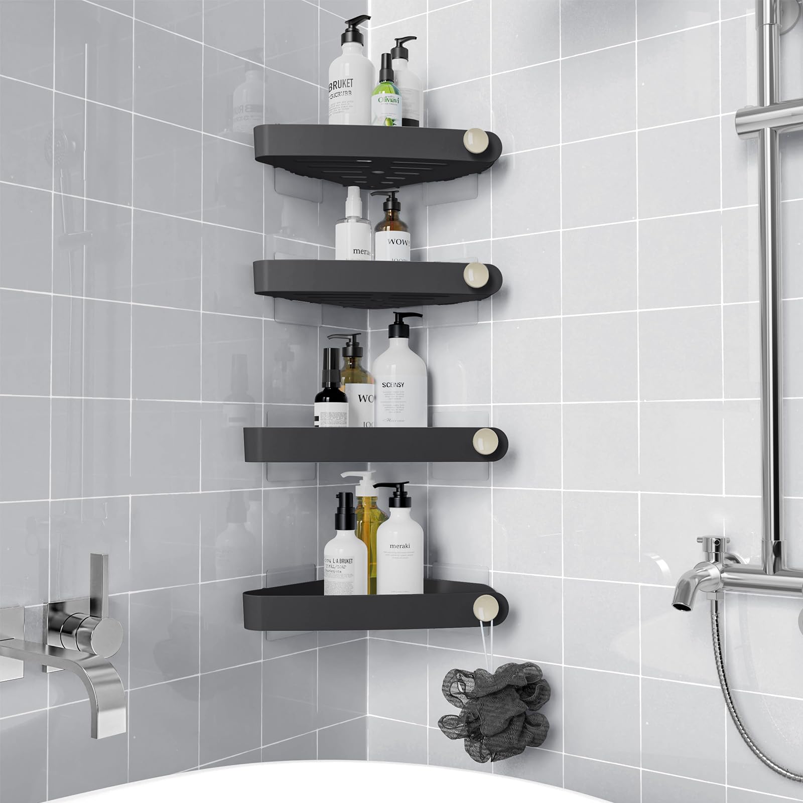 Sotfamily Corner Shower Caddy, 4 Pack Adhesive Corner Shower Shelves for inside Shower, Plastic Shower Organizer for Bathroom St