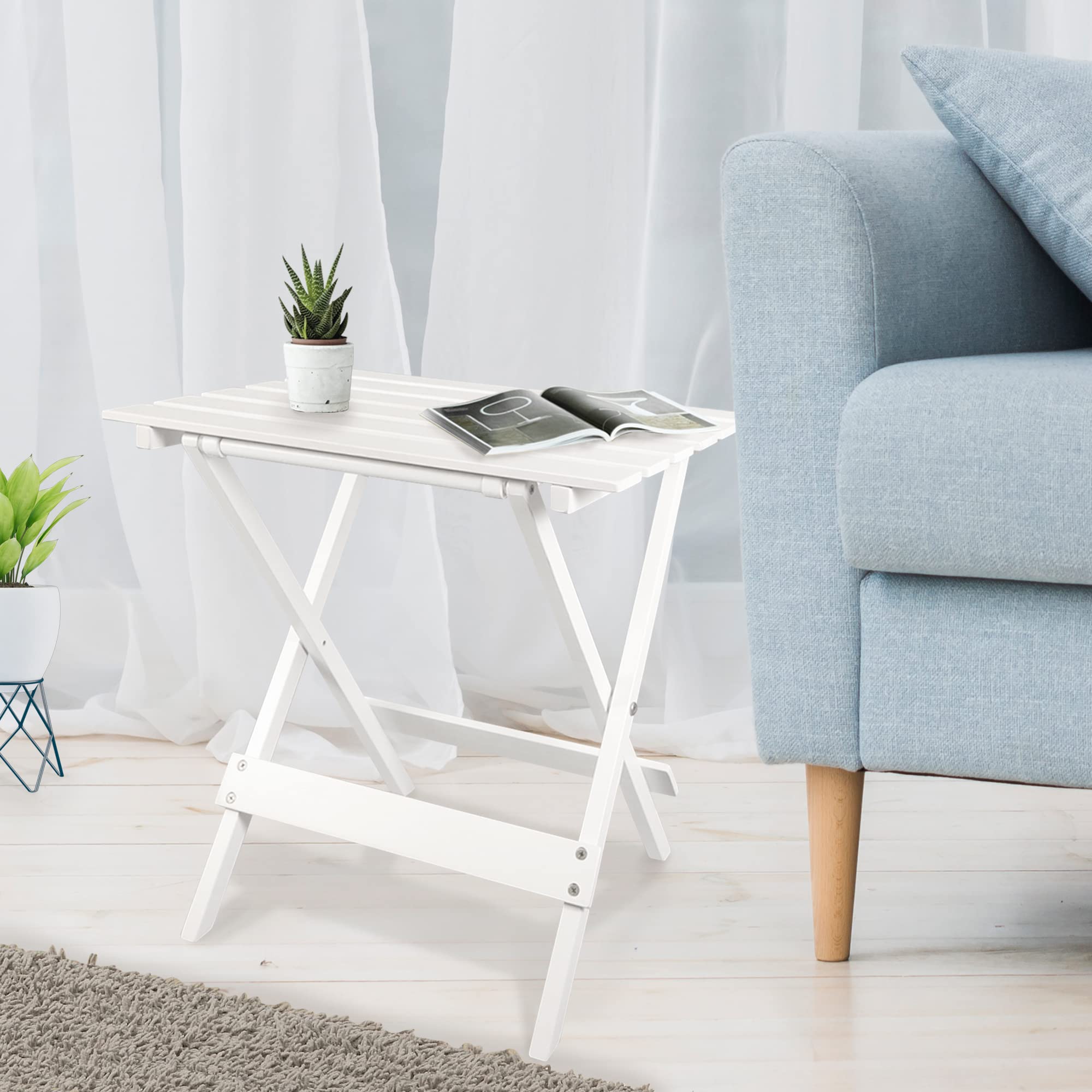 Casual Home Small Folding Side Table (2-Piece Set), 100% Solid Wood, Portable Patio Outdoor Small Table, Plant Stand, No Assembly