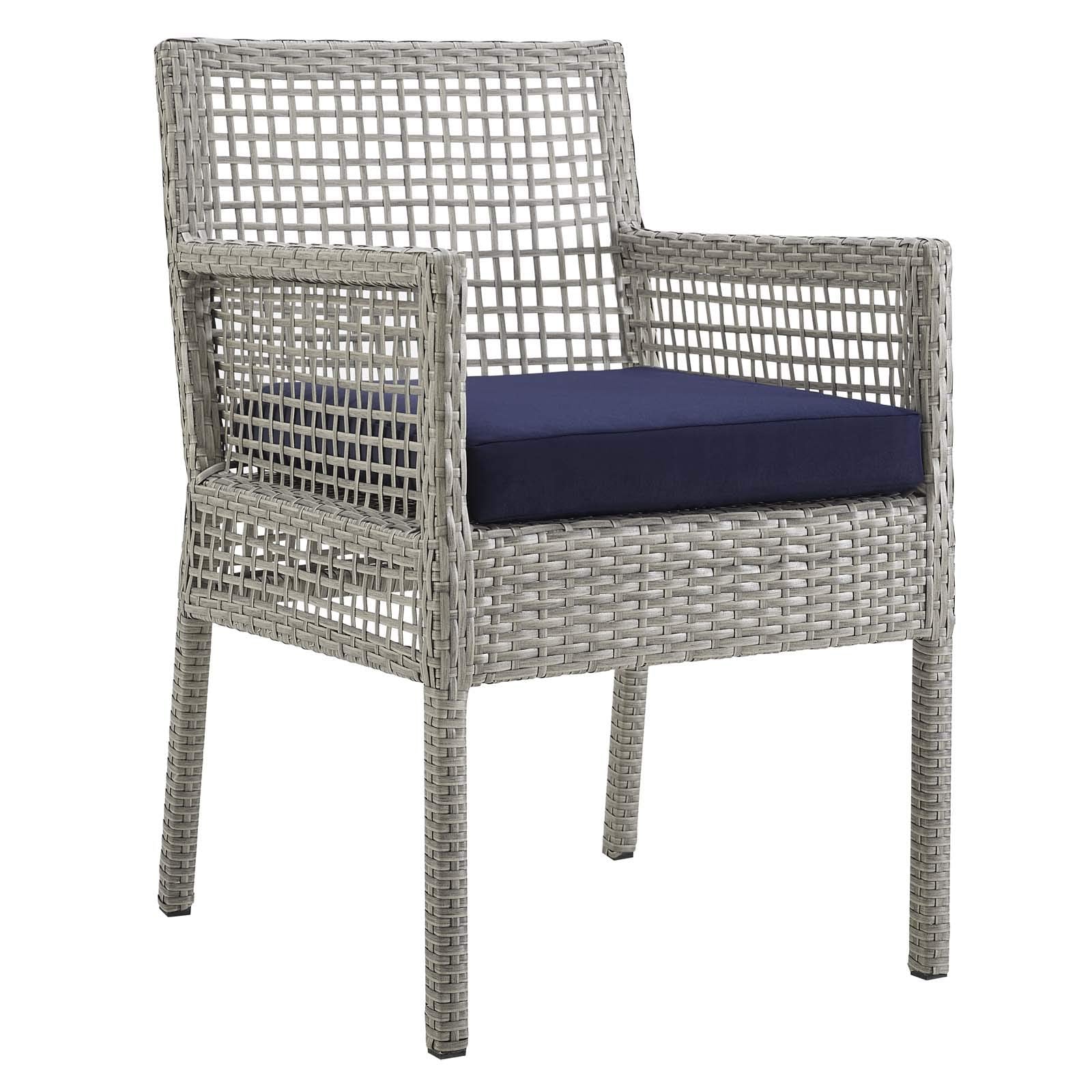 Modway Aura Wicker Rattan Outdoor Patio Two Dining Arm Chairs In Gray Navy