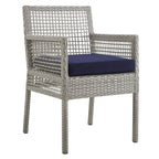 Modway Aura Outdoor Patio Wicker Rattan Set Of 4 Dining Armchair In Gray Navy