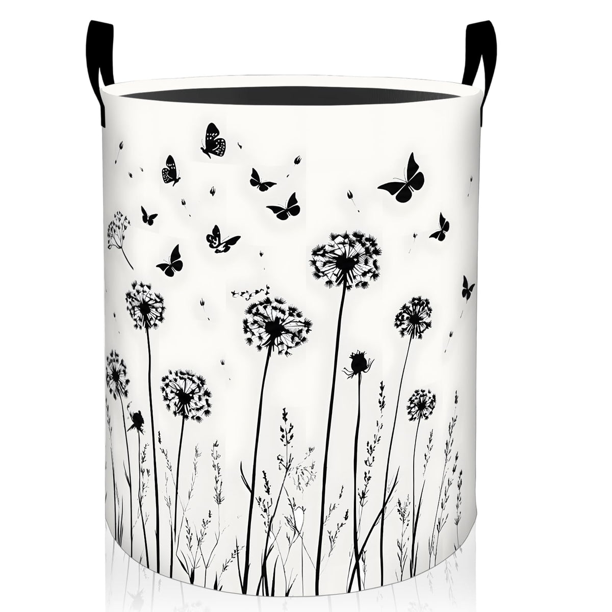 amepay Dandelion Laundry Basket, Butterfly Floral Print Foldable Oxford Cloth, Waterproof Dirty Clothes Hamper with Handles, Clo