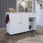 Syros Kitchen Island Cart, 6 Carter, 1 Drawer, Double Door Cabinet, 2 External Shelves, 4 Interior Shelves, White/Pine