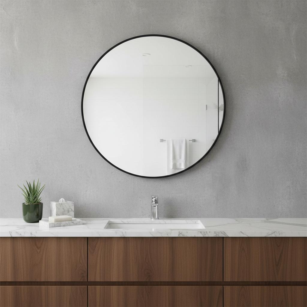 20 Inch Black Metal Round Framed Bathroom Vanity Mirror
