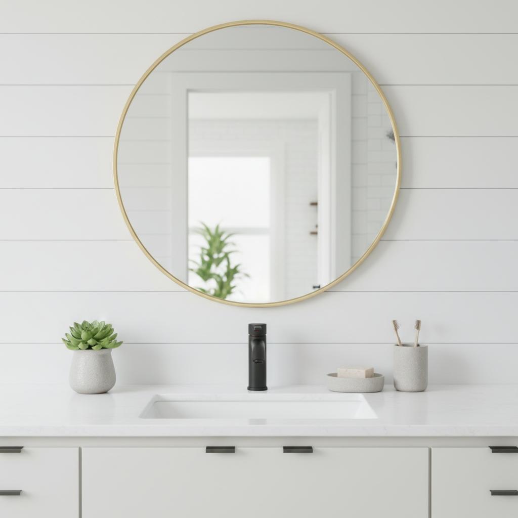 24 Inch Gold Metal Round Framed Bathroom Vanity Mirror