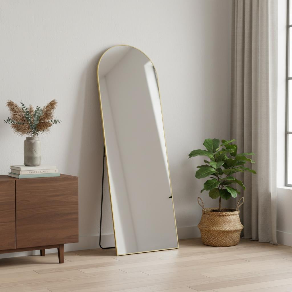 63 Inch Gold Metal Arch Wall Mounted Leaning And Freestanding Framed Standing Mirror