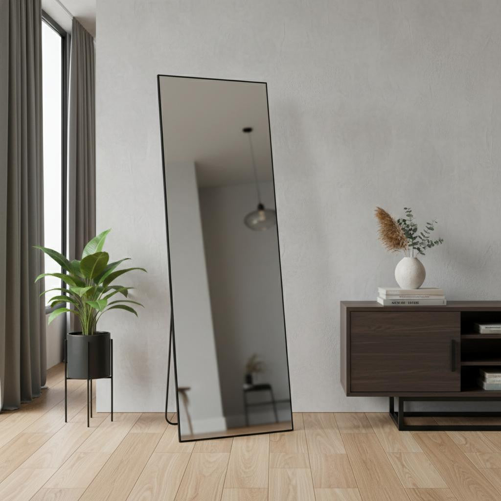 63 Inch Black Metal Wall Mounted Leaning And Freestanding Framed Standing Mirror