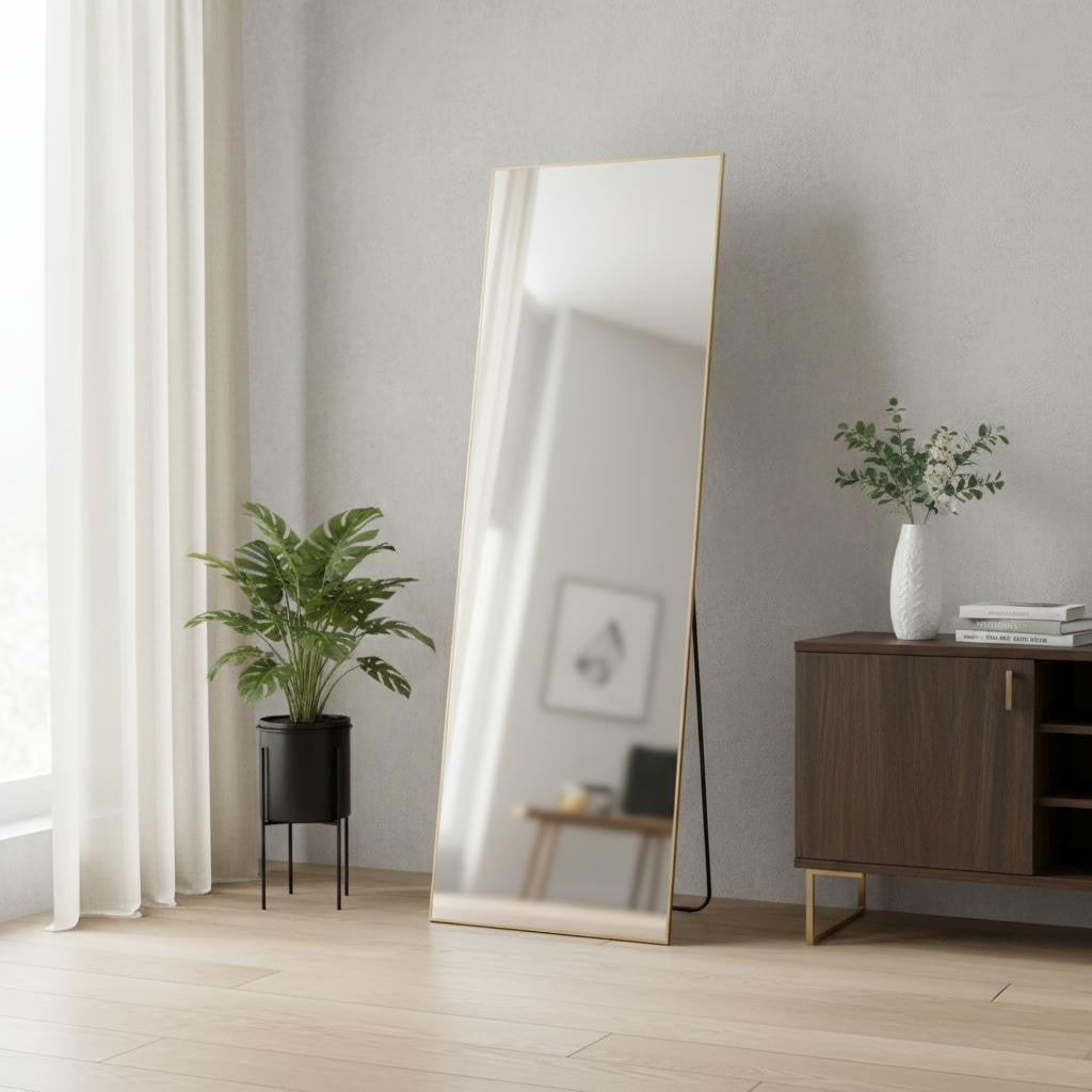 63 Inch Gold Metal Wall Mounted Leaning And Freestanding Framed Standing Mirror