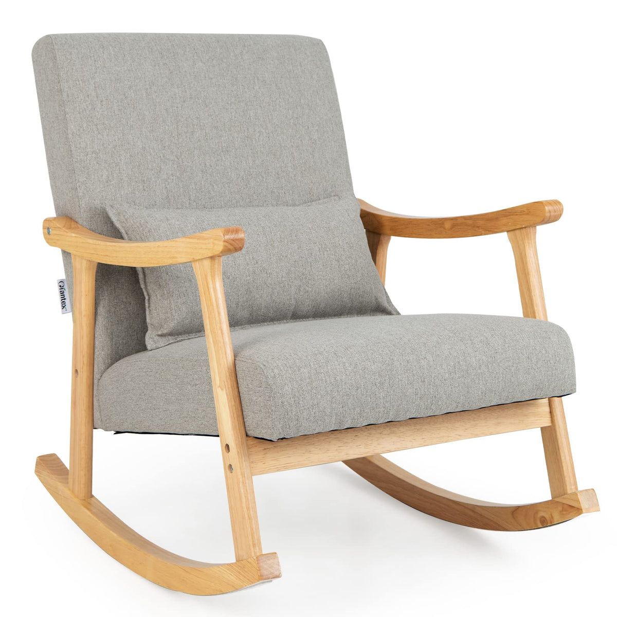 Giantex Upholstered Rocking Chair - Modern Rocker With Rubber Wood Frame, Comfy Backrest & Seat, Pp Padded Pillow, Single Rocking Chair For Living Room, Nursery, Bedroom, Lounge, Office, Grey