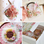 300Pcs Thank You Printed Plastic Bags Pink Flower Opp Self Adhesive Cookie Mini Candy Packaging Biscuit Roasting Diy Gift Favor