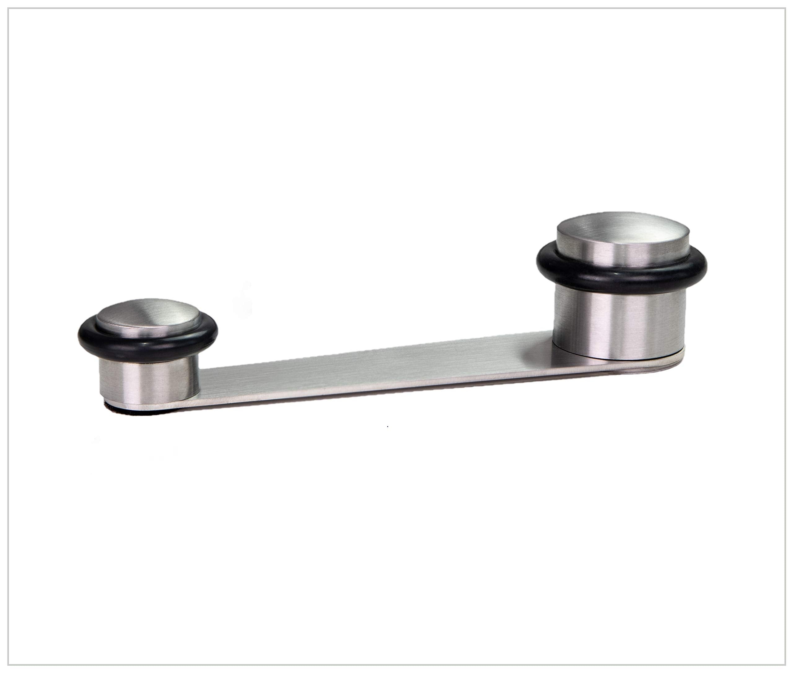 Evi | Rotating Doorstop | For Doors Up To 2.75' Thick | Black Rubber | Stainless Steel Matte Finish | Includes Screw + Anchor |