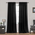 Mrs.Naturall Black Curtains 84 Inches Long For Living Room,Light Filtering Semi Sheer Moody Boho Farmhouse Linen Curtain Drapes