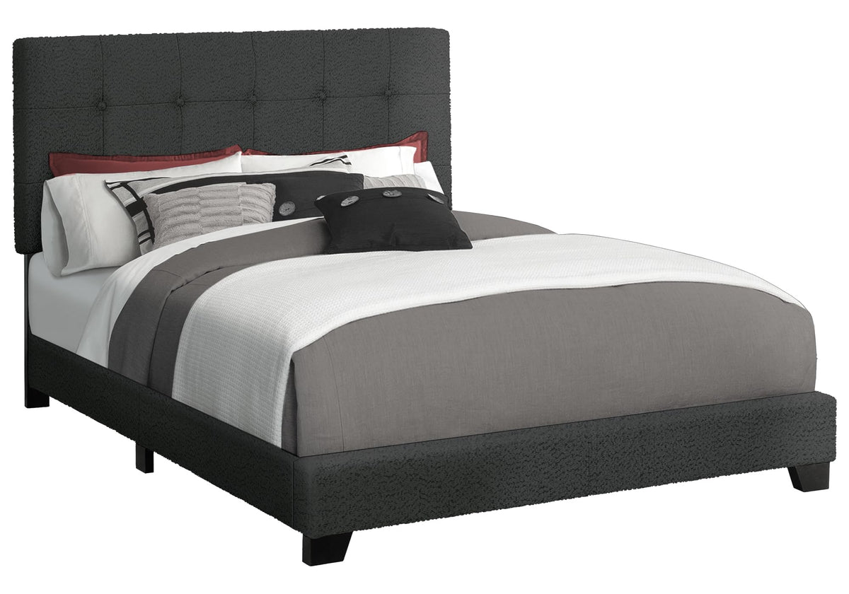 Monarch Specialties I 5805Q Bed, Bedroom, Frame Only, Queen Size, Upholstered, Black Boucle, Transitional