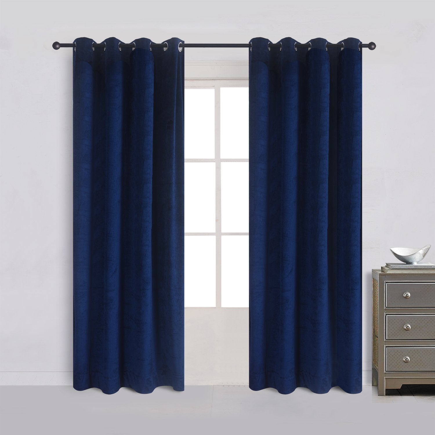 Cherry Home Set Of 2 Velvet Flannel Room Darkening Blackout Curtains Panels Drapes Grommet 52 Wide By 108 Long Navy Royal Blue F