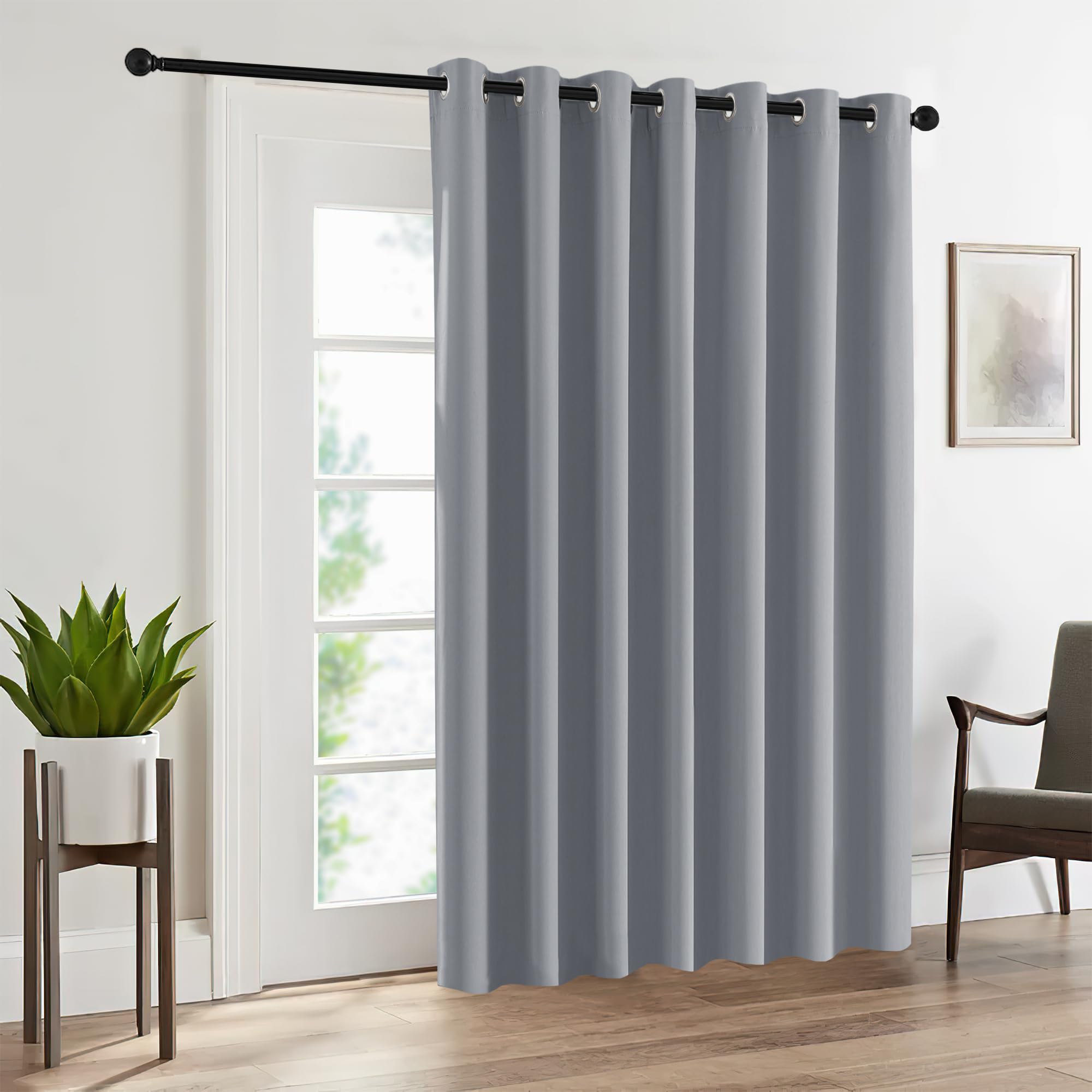 Ryb Home Blackout Curtains For Bedroom - Thermal Insulated Energy Efficiency Window Curtains For Living Room Office Dining Room Divider Outdoor Indoor Decor, W 100 X L 84, 1 Panel, Silver Grey