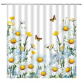 DSMEUE Floral Shower Curtain White Yellow Flower Daisy Butterfly Spring Plant Nature Bathroom Decor Curtain with Hooks,70 Wx70 H
