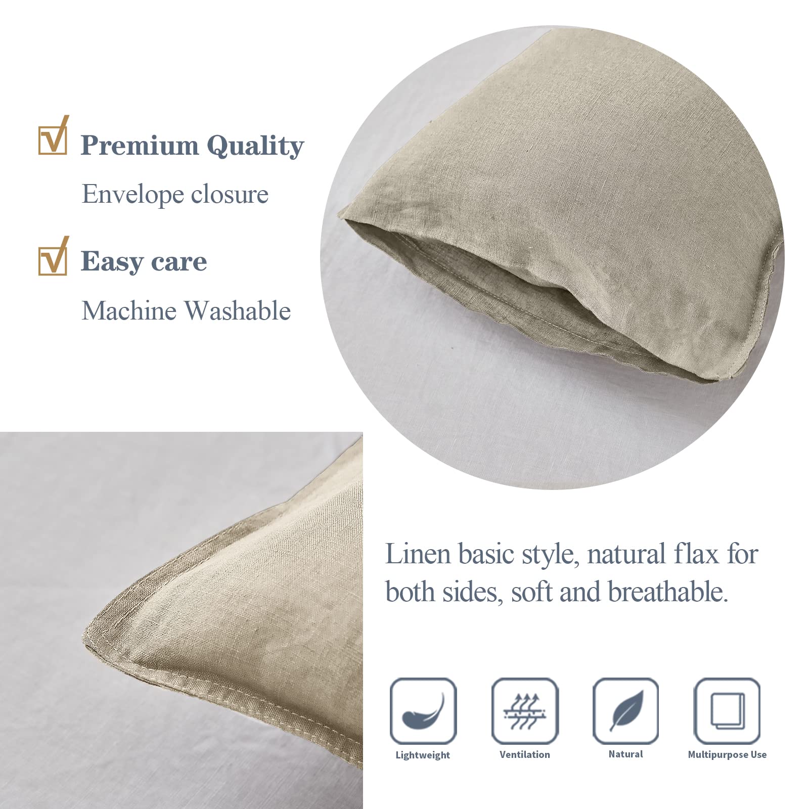 Simple&Opulence 100% Linen Lumbar Pillow Cover 12 X 20 Inches Set Of 2 Rectangular Decorative Throw Cushion Cover For Couch Sofa Bed Living Room Office Soft Breathable Farmhouse - Linen