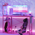 Bestier Pink Gaming Desk With Power Outlets, 44 Inch Led Gamer Desk With 4 Tiers Reversible Shelves, Pink Computer Desk With Headset Hook & Side Storage Bag For Bedroom (Pink 3D Carbon Fiber)