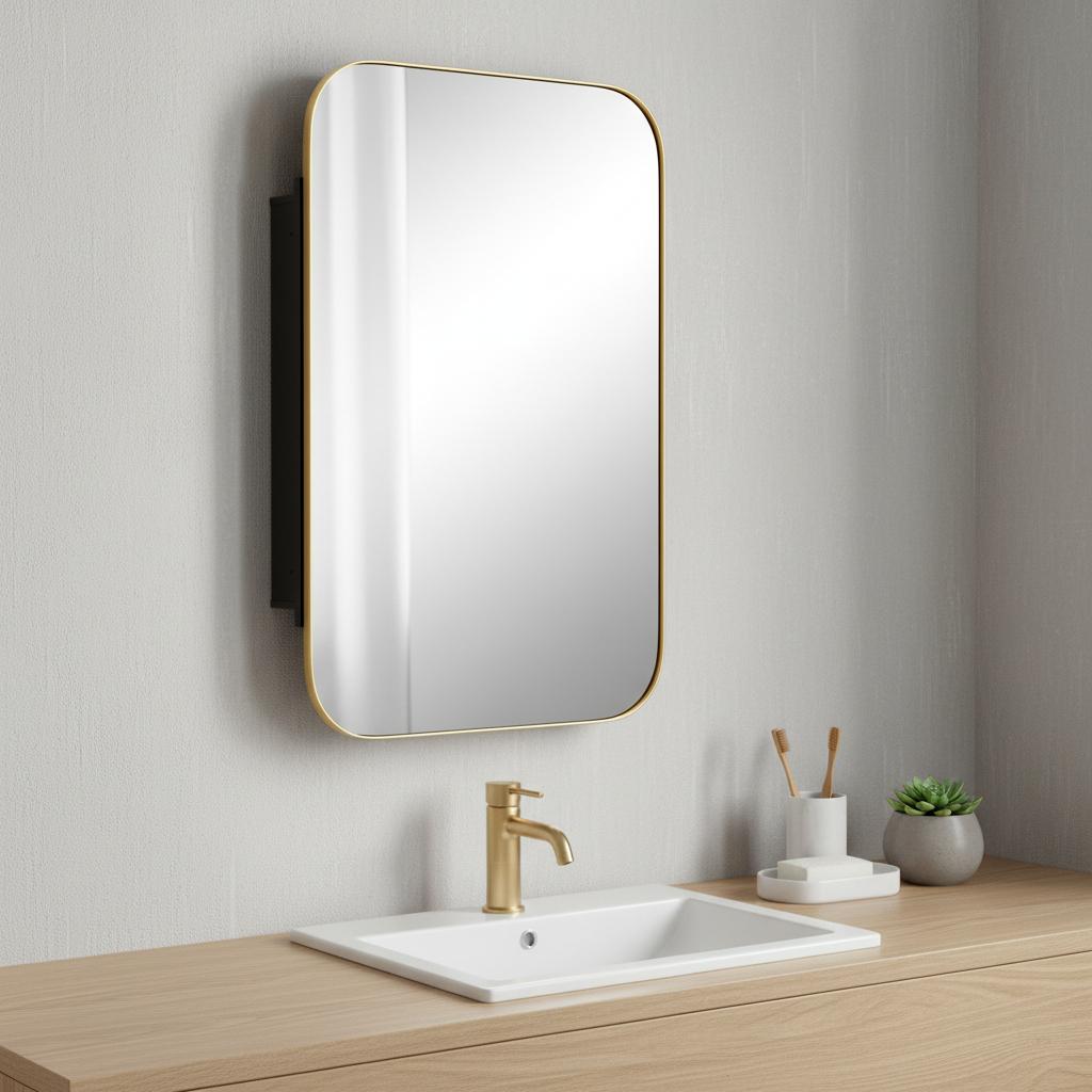 24 Gold Metal Framed Bathroom Vanity Mirror With Cabinet