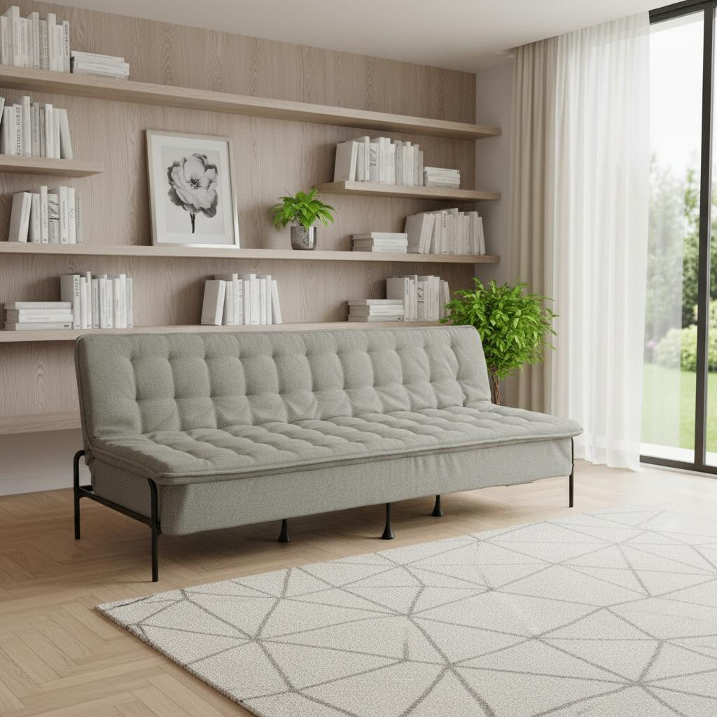 77 Inch Gray Upholstered Convertible Futon Sleeper Sofa