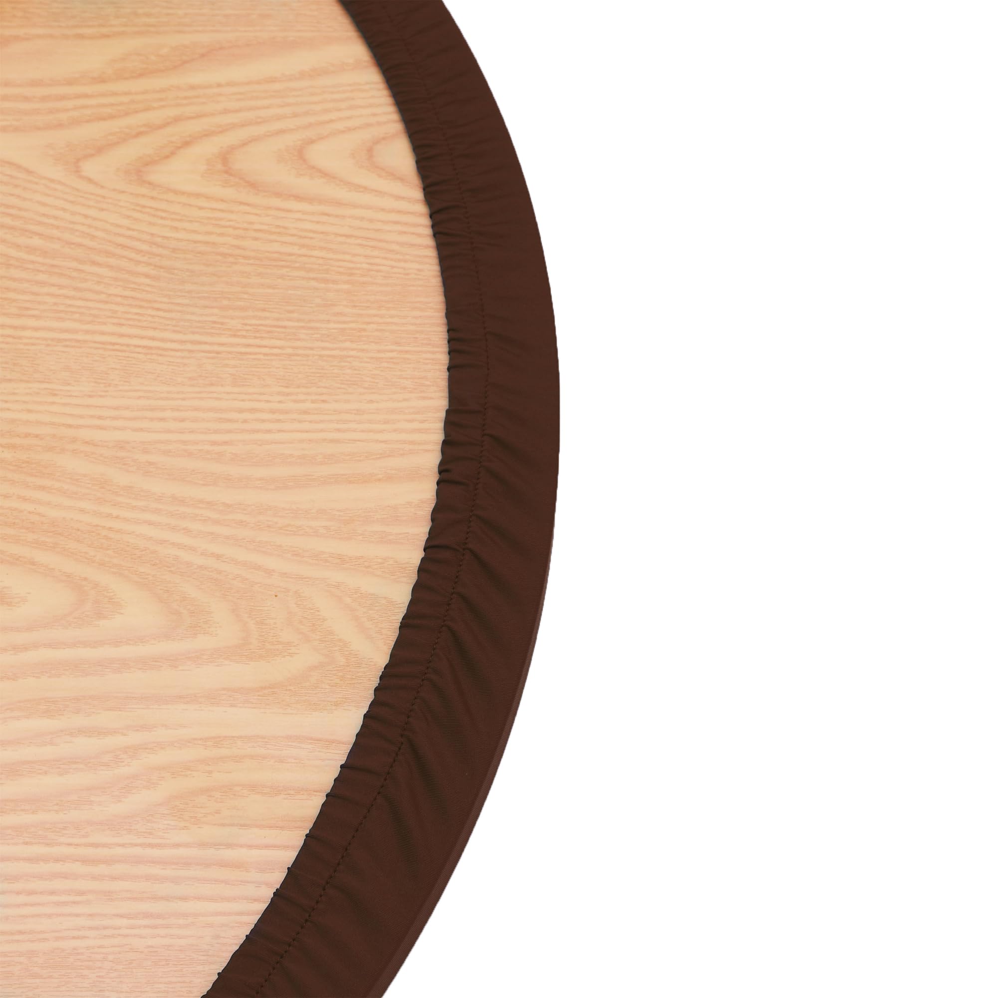 Newisher Round Fitted Table Cover Spandex Stretch Tablecloth Brown Table Top Cover With Elastic Edged For Dining Picnic Patio 60 Inch