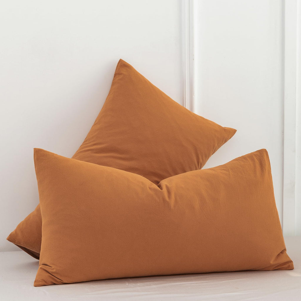 Moomee Bedding Pillowcases Pack Of 2 100% Washed Cotton Linen Like Textured Breathable Durable Soft Comfy (Burnt Orange, Queen)