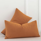 Moomee Bedding Pillowcases Pack Of 2 100% Washed Cotton Linen Like Textured Breathable Durable Soft Comfy (Burnt Orange, Queen)
