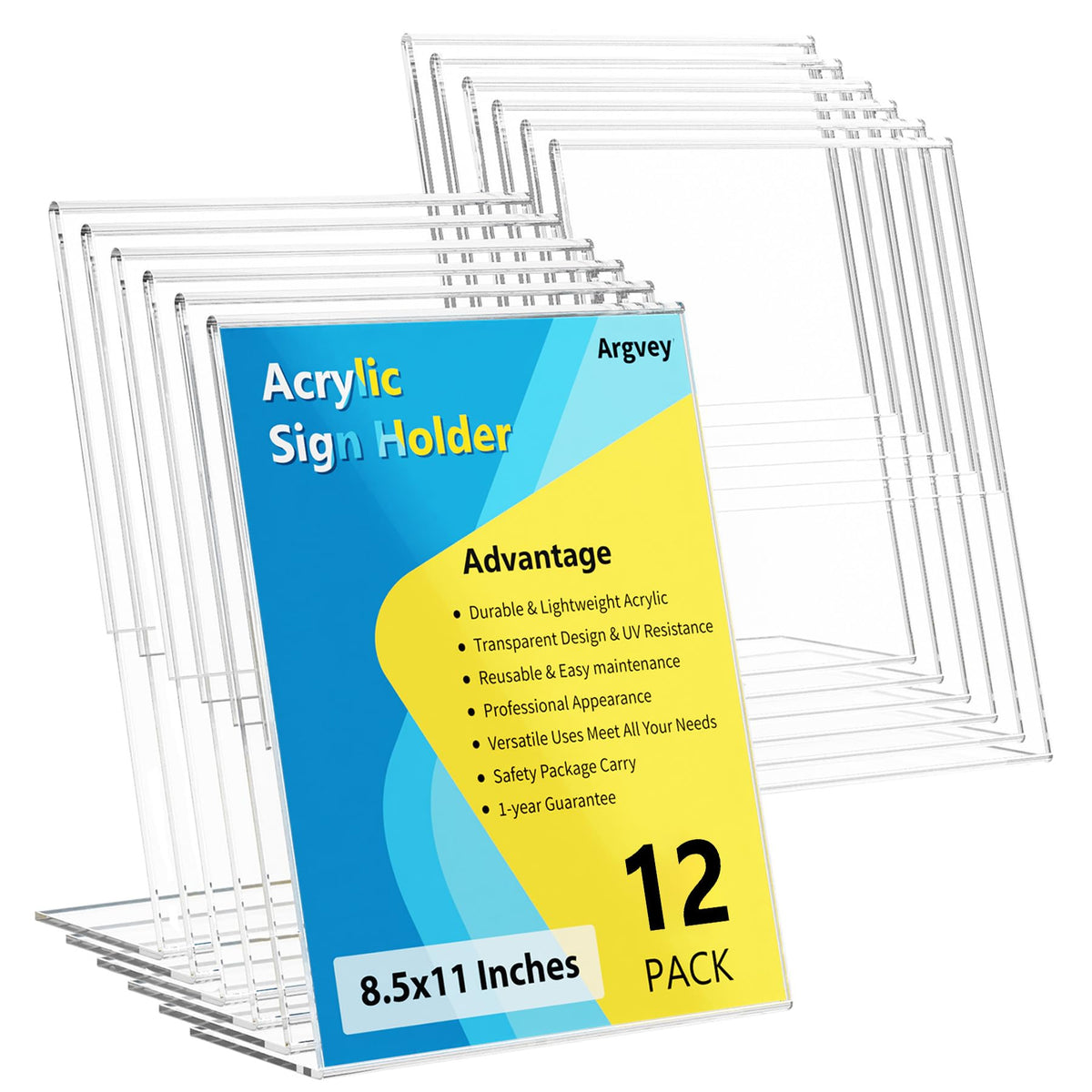4 Pack Acrylic Sign Holder 8.5X11, Clear Plastic Slanted Back Sign Holders, Desktop Papers Menus Frame Flyer Document Holder Dis