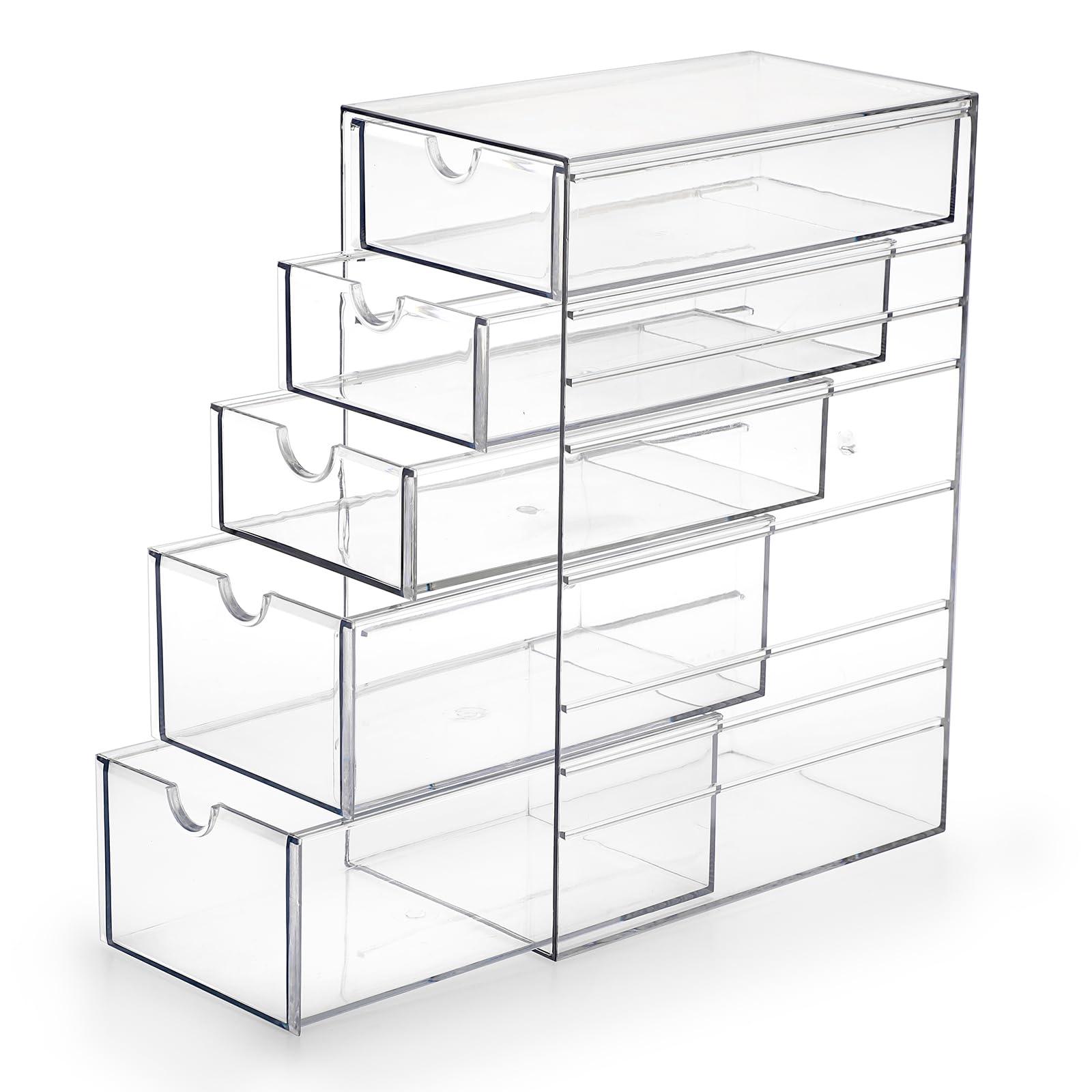 Hipiwe 5-Drawers Plastic Storage Organizer, Clear Hair Accessories Organizer with Large Capacity for Bathroom, Dresser, Cosmetic
