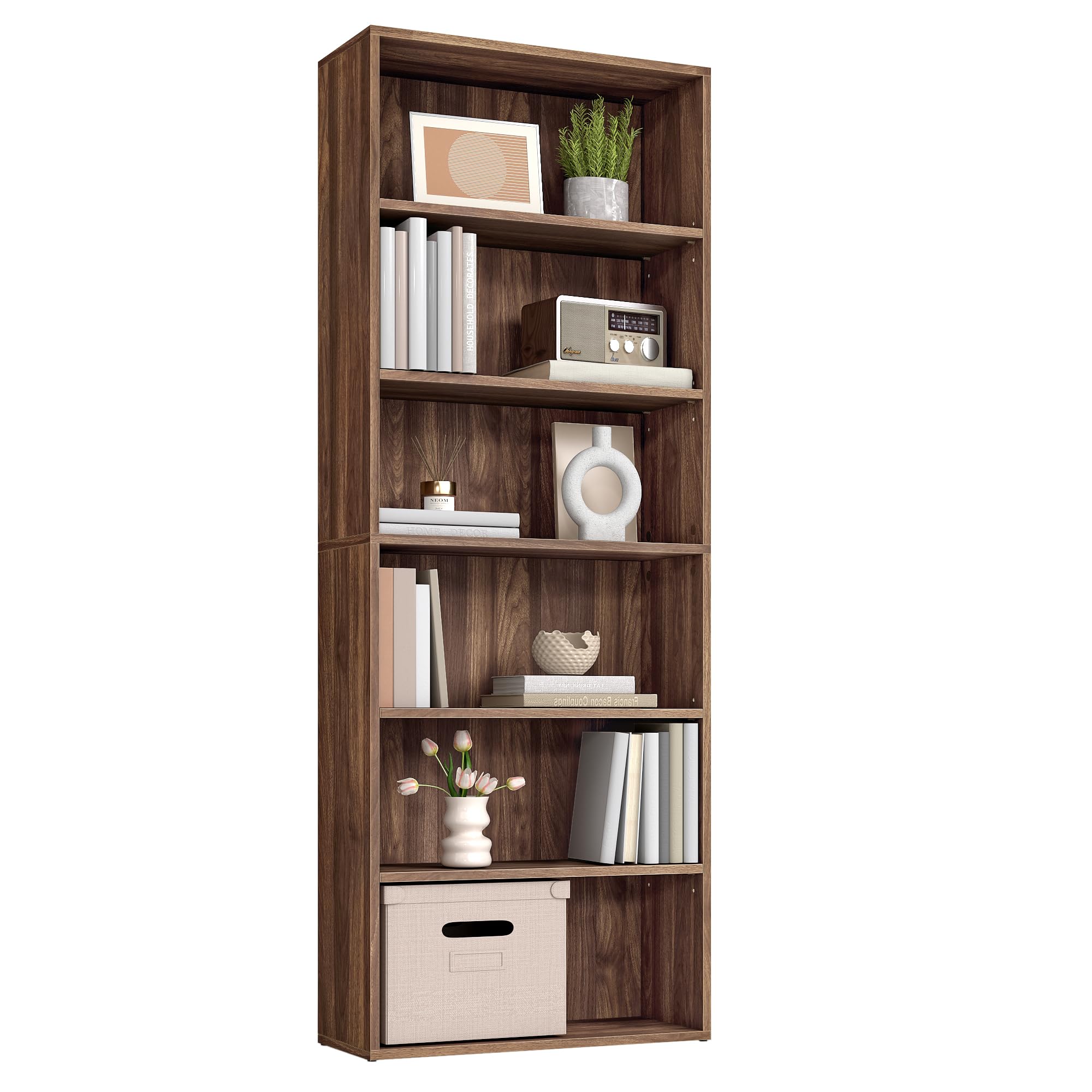VASAGLE Custos Collection - Bookshelf, 6-Tier Bookcase, Book Shelf, Open Storage Shelf, 9.4 x 23.6 x 63.3 Inches, for Living Roo