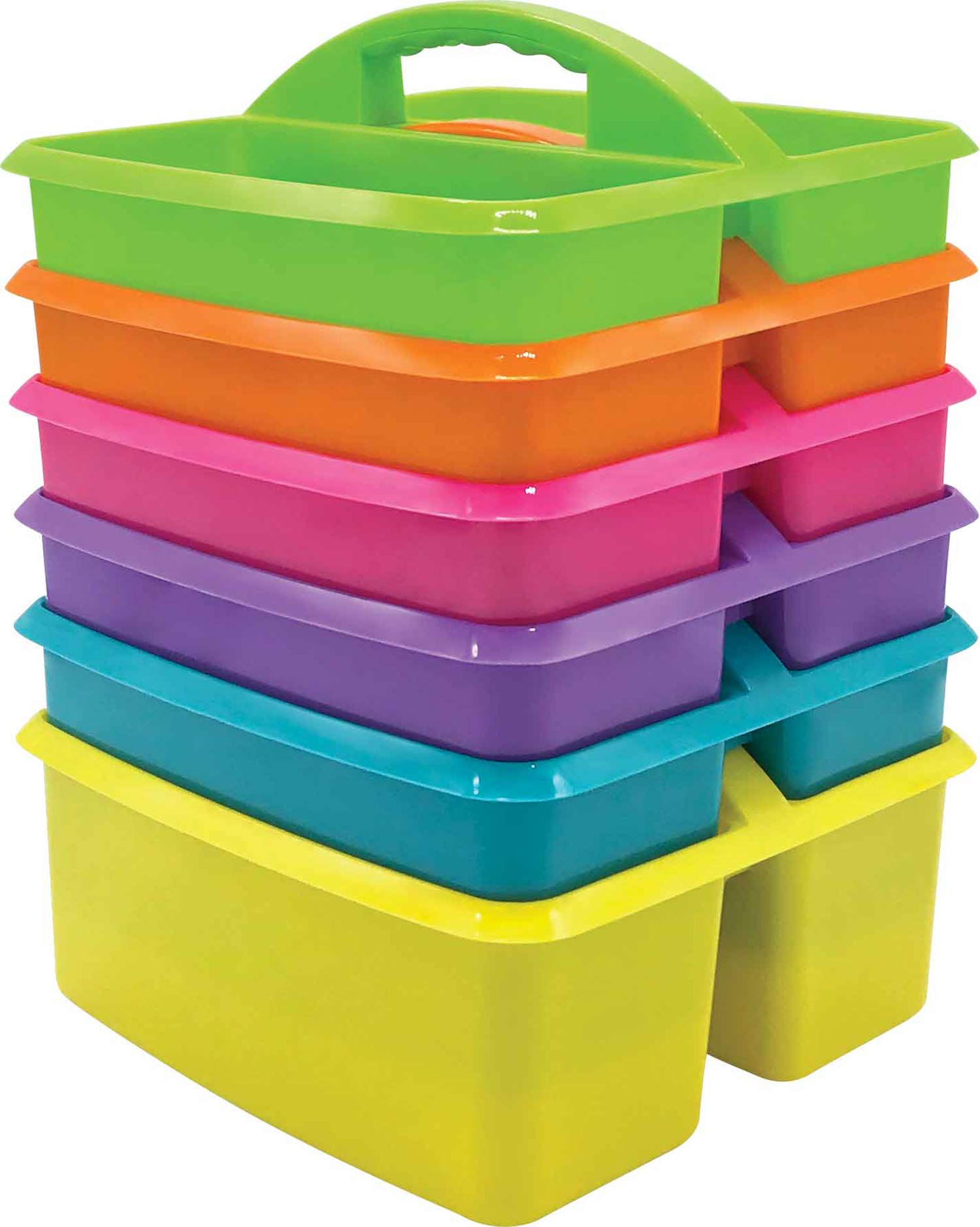 Teacher Created Resources Assorted Bright Colors Portable Plastic Storage Caddy 6-Pack For Classrooms, Kids Room, And Office Org