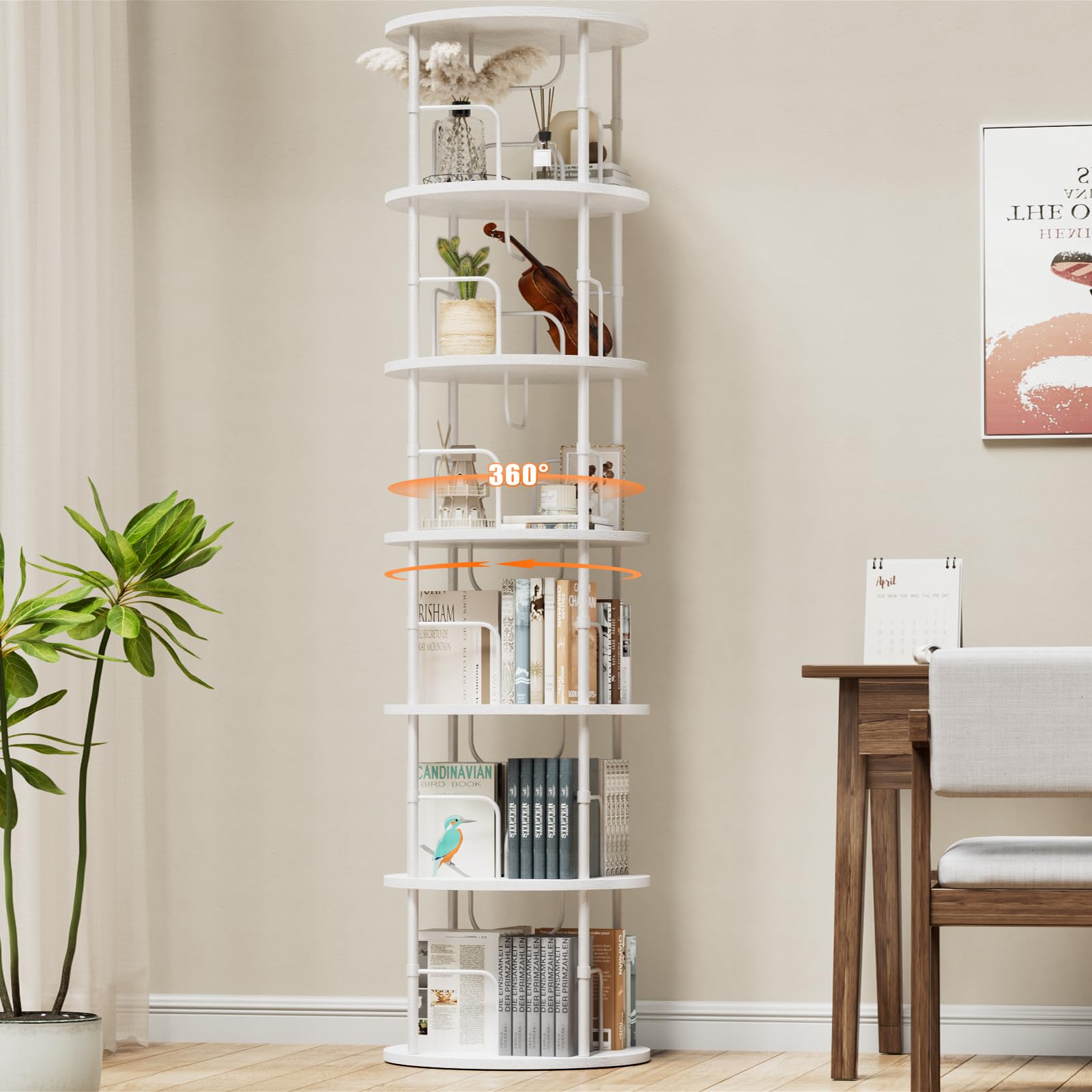 ALLSTAND 6 Tier Rotating Bookshelf, 360 ? Display Stackable Spinning Bookshelf Tower, Corner Bookshelf Tall Floor Standing Swive