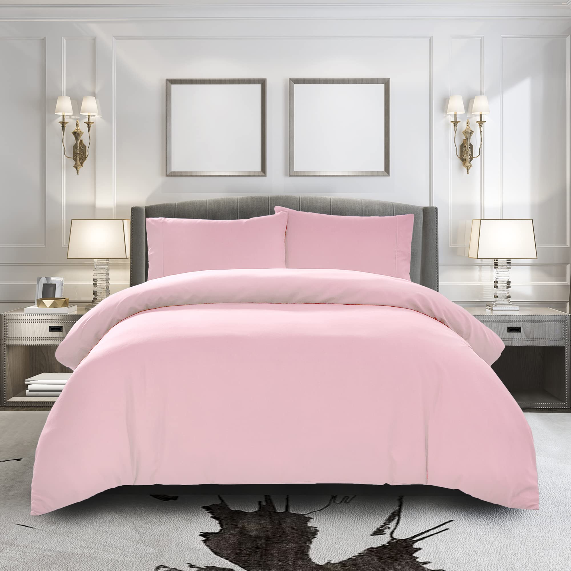 Duvet Cover King [3-Piece, Baby Pink] - 1 Comforter Protector With Zipper Flap And 2 Pillow Shams - Hotel Luxury 1800 Brushed Mi